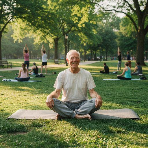 Persona haciendo una postura de equilibrio en una montaña, demostrando fuerza y estabilidad.